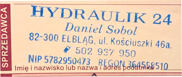 Pieczątka firmy HYDRAULIK 24 Daniel Sobol